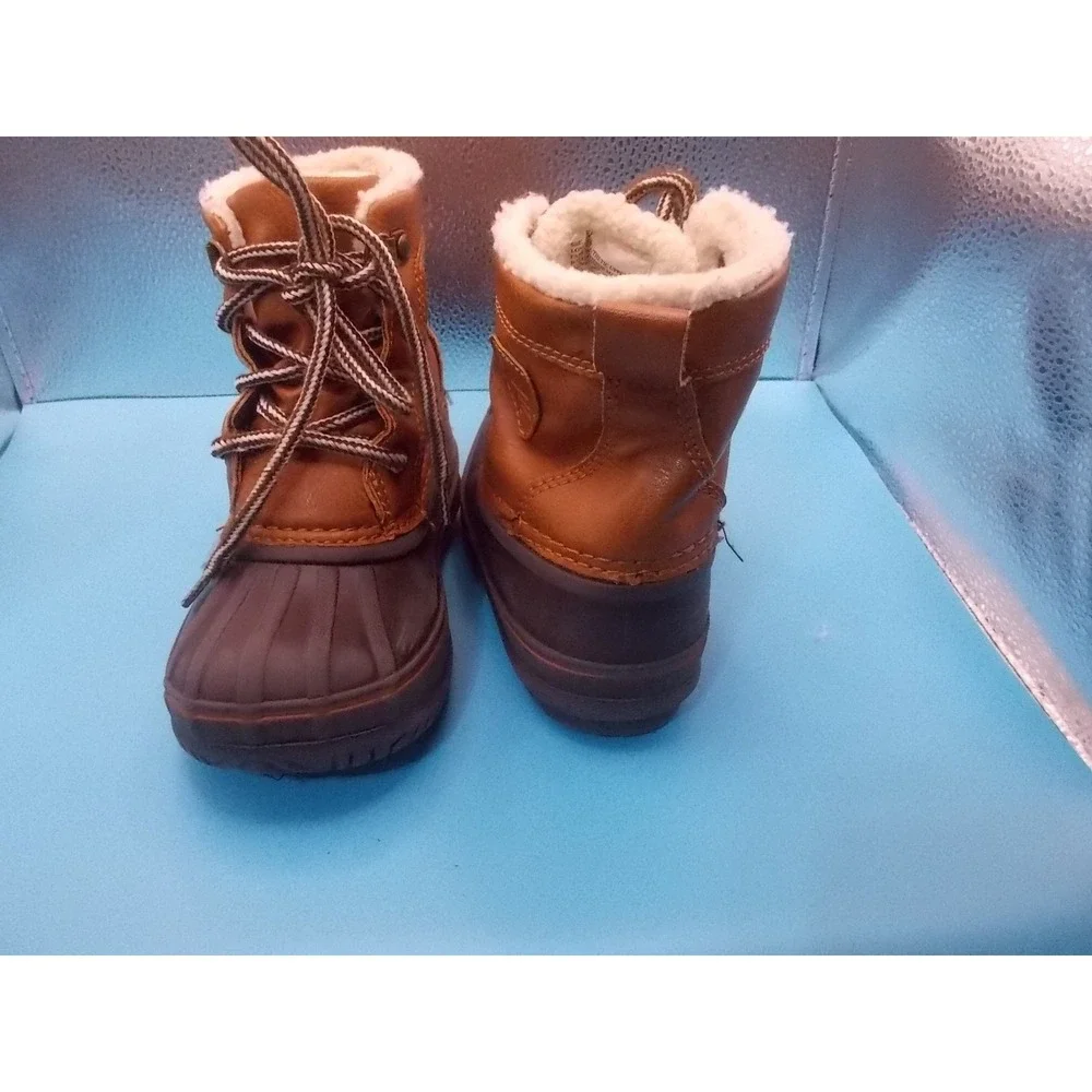 London Fog Kids Brown Tan Faux Shearling Lined Duck Boots Size 11